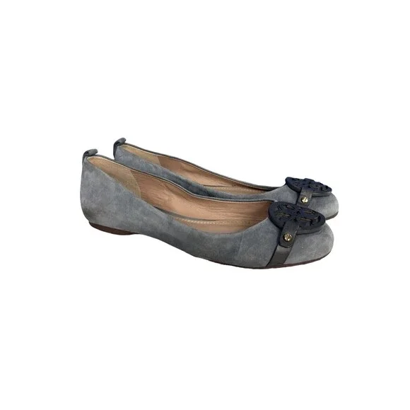 Tory Burch Shoes Tory Burch Grey Suede Leather Ballet Flats